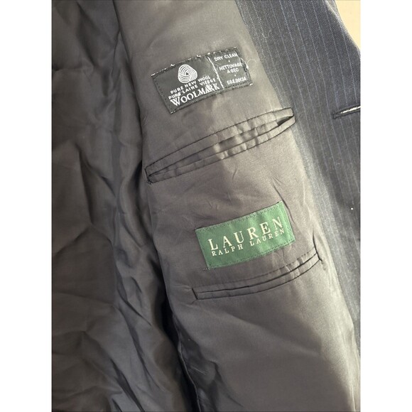 Lauren Ralph Lauren Men’s Black Wool Sports Jacket Blazer Blue Stripes 44R - Picture 10 of 12